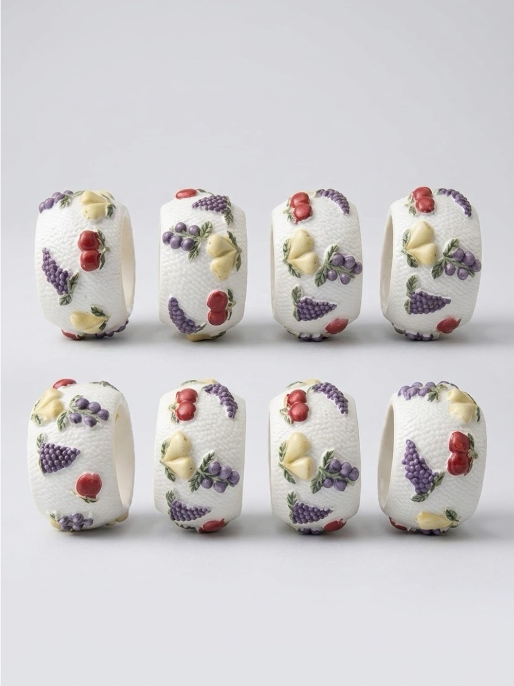 Pier 1 Imports Resin Fruit Motif Napkin Rings Textured Harvest Set of 8